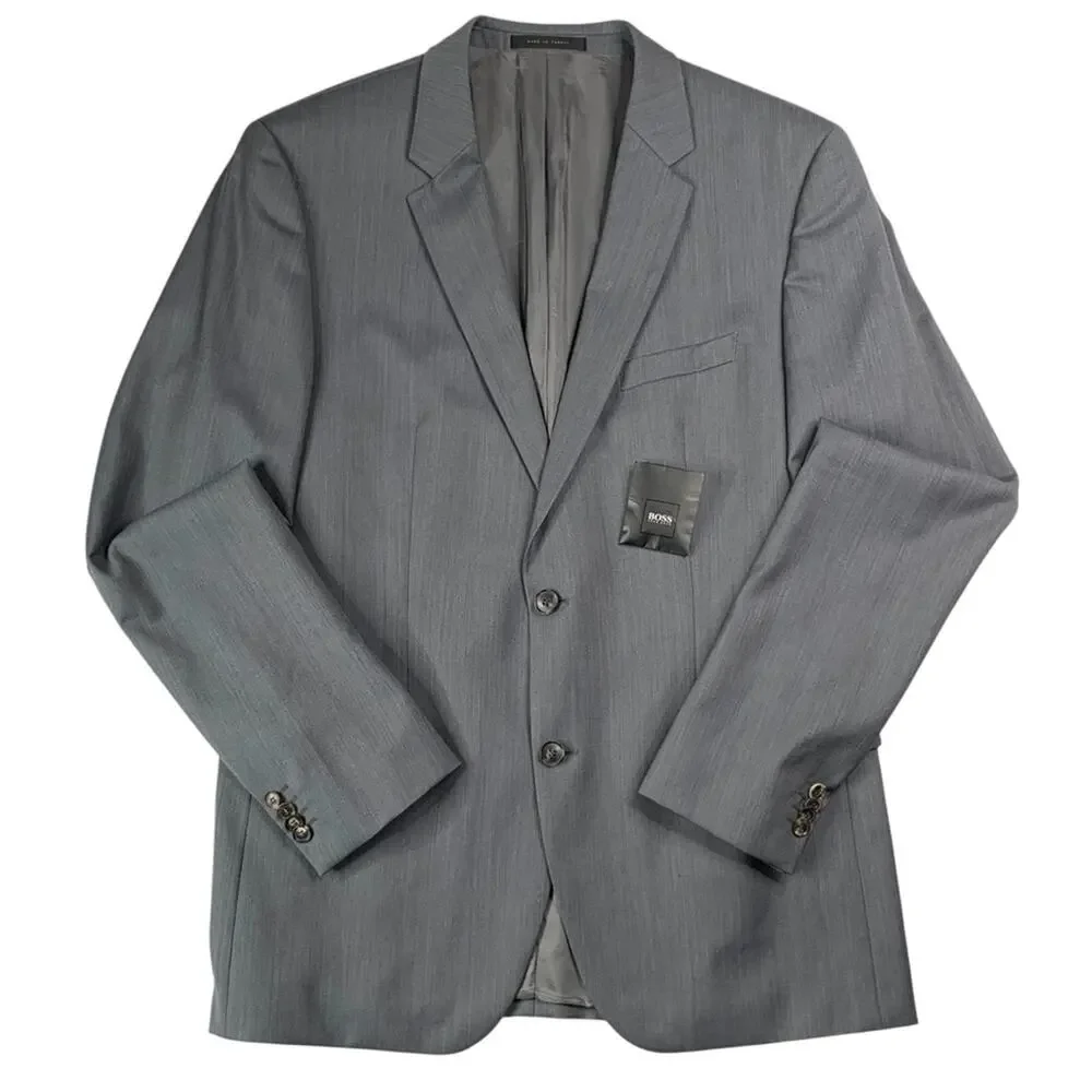 Boss Hugo Boss Grand Central Sport Coat 44L Gray Textured Wool Jacket Blazer